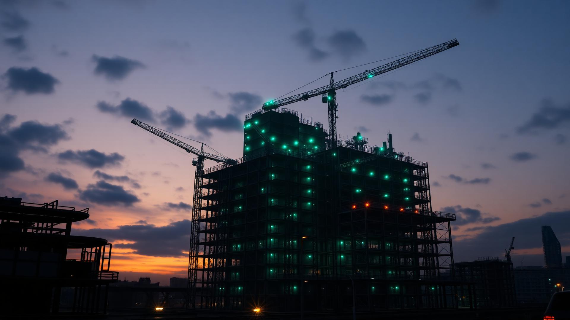 Construction site at dusk
